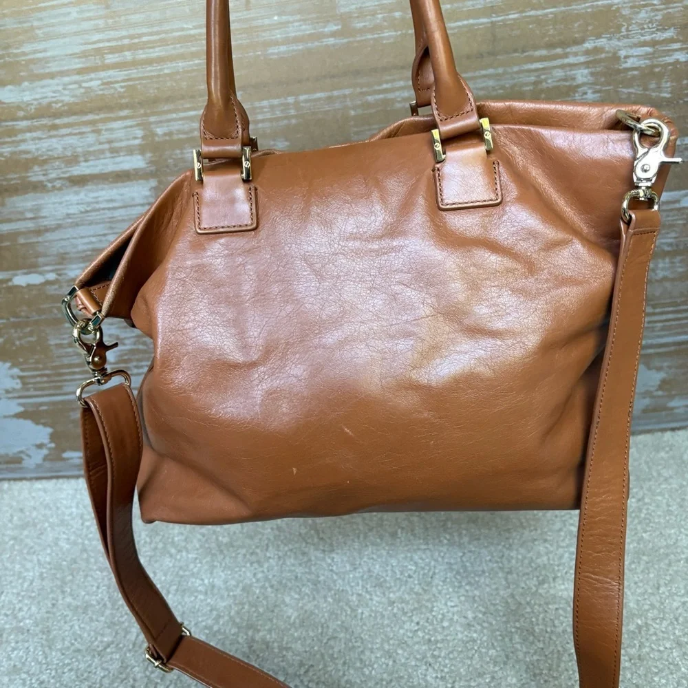 Tory Burch Dena Crossbody Purse Brown Leather Preppy Classic Gold Hardware
